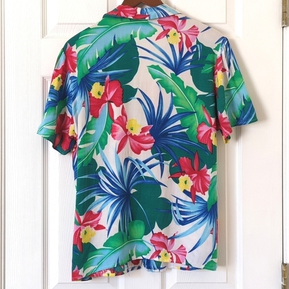 Bloomingdale's 80's Vintage Bright Tropical Short Sleeve Button Down Shirt Large - Picture 10 of 12